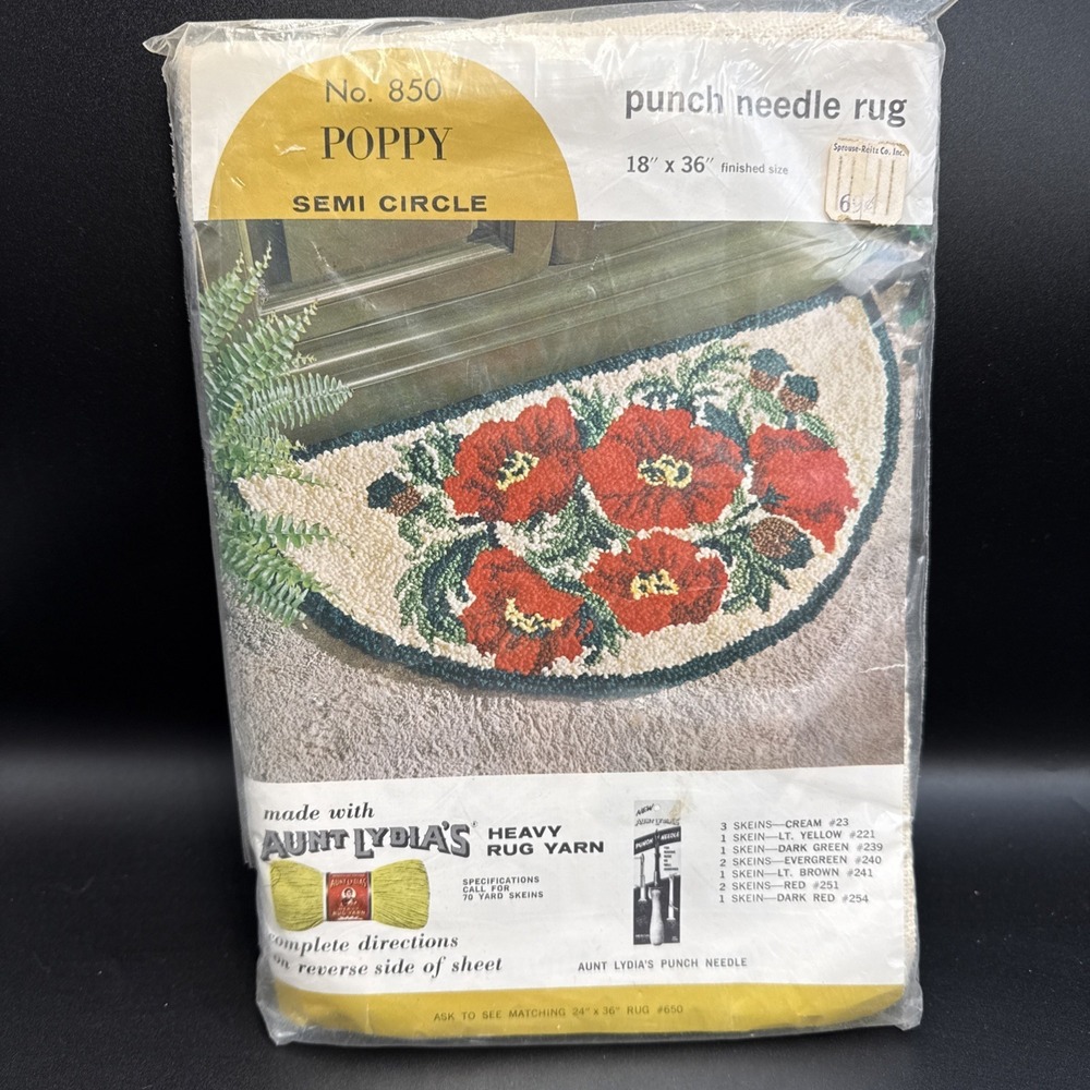 Vintage Aunt Lydia's Punch‎ Needle Rug Kit Poppy Semi Circle No. 850 New